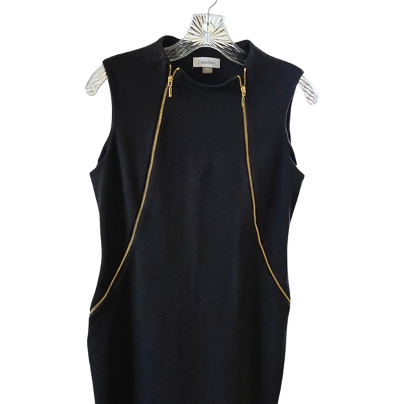Calvin Klein Black‎ Midi Dress with Gold Zippers - Picture 4 of 9